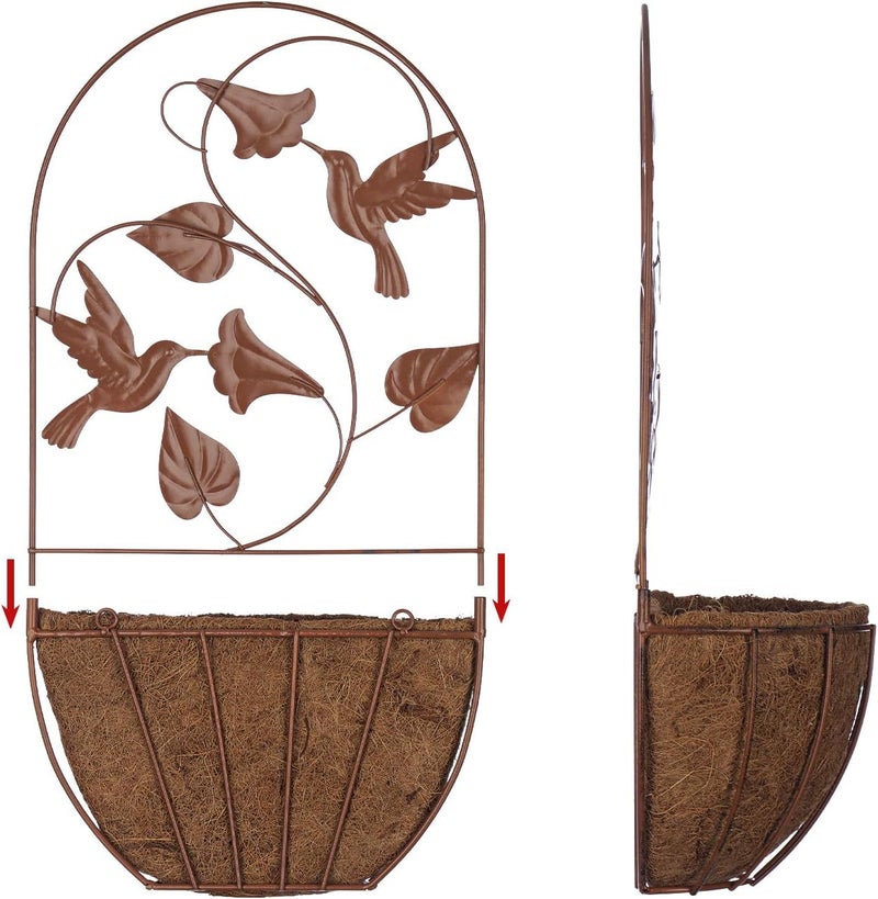 BAYN 2PKs Wall Hanging Planter Decor Art with Hummingbirds, Metal Wall Mounted Planters Indoor Outdoor Wall Planter for Succulent Herb Home Garden Yard - Image 4